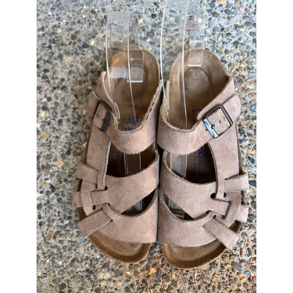 Birkenstock Pisa Taupe Suede Soft Footbed Strappy Sandals Slides Women's 7 EU 38 - Picture 7 of 10